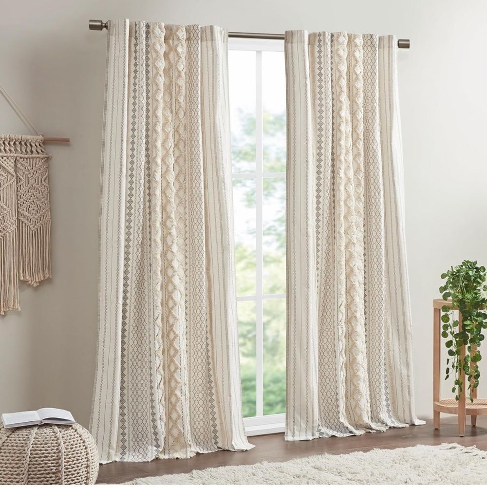 INK+IVY Imani 100% Cotton Boho  Chenille Stripe Geometric Print‎ Curtains